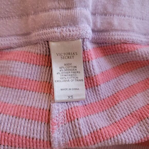 Victorias Secret Pajama Set Thermal Pink Striped Metallic Y2k Style Xs - Picture 5 of 6